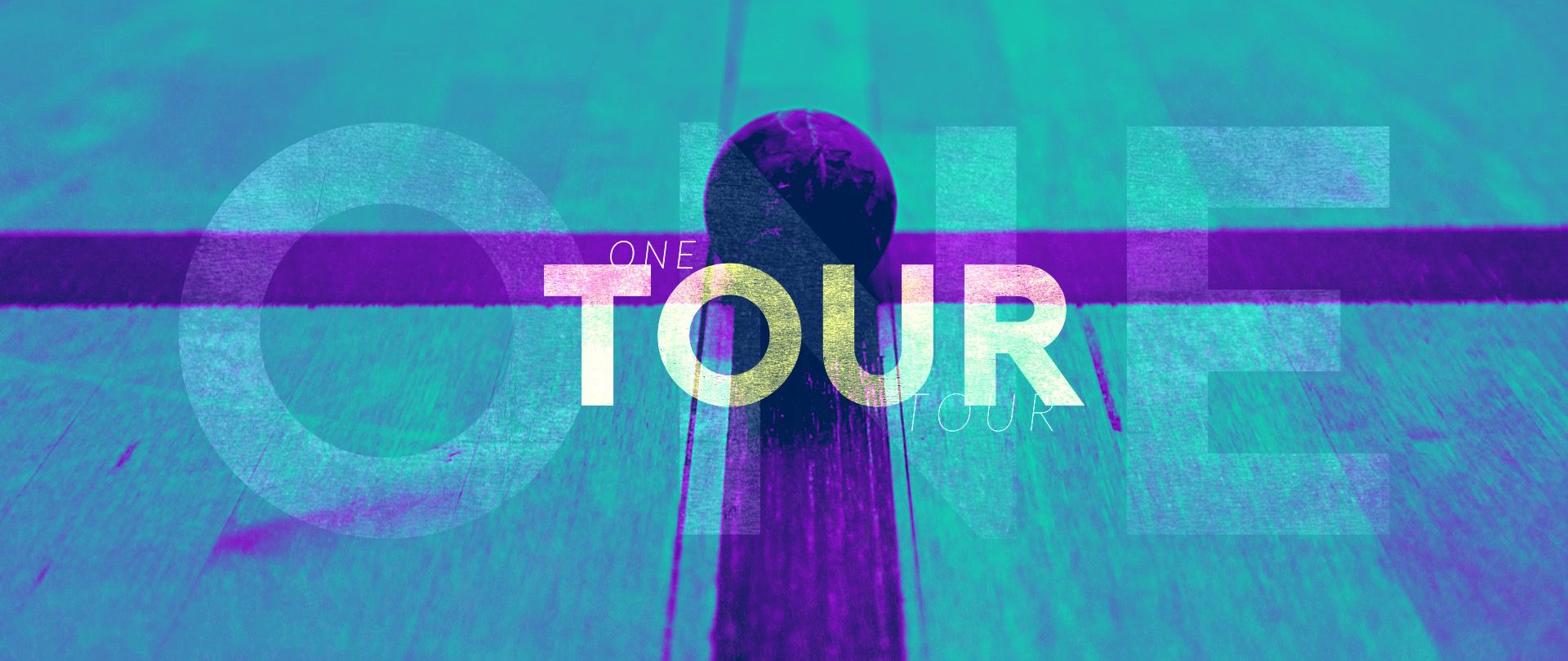 Vibrant teal and purple concert tour graphic with "ONE TOUR" text overlay for squash tour promotion.